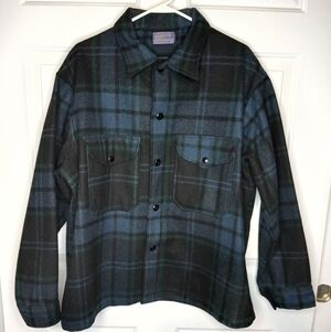 Pendleton Wool Coat Mackinaw VTG Hunting Jacket Blue Plaid Mens extra Large USA